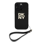 DKNY PU bőr Stack Logo csuklópántos tok az iPhone 16 Pro Max készülékhez fekete