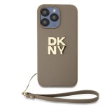 DKNY PU bőr Stack Logo csuklópántos tok iPhone 14 Pro Max készülékhez bézs