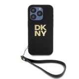 DKNY PU bőr Stack Logo csuklópántos tok iPhone 14 Pro Max készülékhez fekete