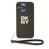 DKNY PU bőr Stack Logo csuklópántos tok iPhone 15 Pro Max készülékhez barna