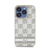 DKNY PU Leather Checkered Pattern and Stripe Apple iPhone 15 Pro tok, bézs
