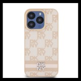 DKNY PU Leather Checkered Pattern and Stripe Apple iPhone 15 Pro tok, rózsaszín