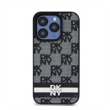 DKNY PU Leather Checkered Pattern and Stripe iPhone 13 Pro hátlap tok, fekete