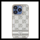 DKNY PU Leather Checkered Pattern and Stripe iPhone 15 Pro Max hátlap tok, bézs