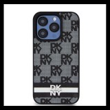 DKNY PU Leather Checkered Pattern and Stripe iPhone 15 Pro Max hátlap tok, fekete