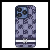DKNY PU Leather Checkered Pattern and Stripe iPhone 15 Pro Max hátlap tok, kék
