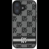DKNY PU Leather Checkered Pattern and Stripe iPhone 16 Black tok (DKHCP16SPCPTSSK)