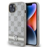 DKNY PU Leather Checkered Pattern and Stripe tok iPhone 15 készülékhez bézs