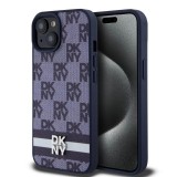 DKNY PU Leather Checkered Pattern and Stripe tok iPhone 15 készülékhez kék