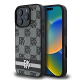 DKNY PU Leather Checkered Pattern and Stripe tok iPhone 16 Pro Max készülékhez fekete
