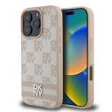 DKNY PU Leather Checkered Pattern and Stripe tok iPhone 16 Pro Max készülékhez rózsaszín