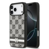 DKNY PU Leather Checkered Pattern and Stripe tok iPhone 17 Pro Max készülékhez fekete