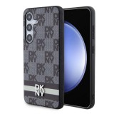 DKNY PU Leather Checkered Pattern and Stripe tok Samsung Galaxy S24 készülékhez fekete