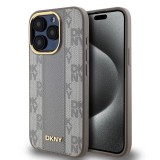 DKNY PU Leather Checkered Pattern Magsafe tok iPhone 15 Pro készülékhez bézs