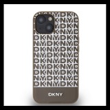 DKNY PU Leather Repeat Pattern Bottom Stripe Apple iPhone 13 Magsafe kompatibilis hátlap tok, barna