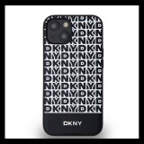 DKNY PU Leather Repeat Pattern Bottom Stripe Apple iPhone 14 Magsafe kompatibilis hátlap tok, fekete