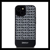 DKNY PU Leather Repeat Pattern Bottom Stripe Apple iPhone 15 Magsafe kompatibilis hátlap tok, fekete