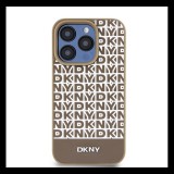 DKNY PU Leather Repeat Pattern Bottom Stripe Apple iPhone 15 Pro tok, barna