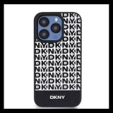 DKNY PU Leather Repeat Pattern Bottom Stripe Apple iPhone 15 Pro tok, fekete