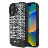 DKNY PU Leather Repeat Pattern Bottom Stripe MagSafe tok iPhone 16 Plus készülékhez fekete