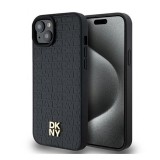 DKNY PU Leather Repeat Pattern Stack Logo Apple iPhone 15 Plus Magsafe kompatibilis hátlap tok, fekete