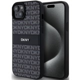 DKNY PU Leather Repeat Pattern Tonal Stripe Apple iPhone 15 Plus hátlap tok, fekete