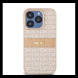 DKNY PU Leather Repeat Pattern Tonal Stripe Apple iPhone 15 Pro tok, rózsaszín
