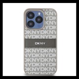 DKNY PU Leather Repeat Pattern Tonal Stripe iPhone 14 Pro Max hátlap tok, bézs