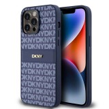 DKNY PU Leather Repeat Pattern Tonal Stripe tok iPhone 14 Pro készülékhez kék
