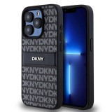 DKNY PU Leather Repeat Pattern Tonal Stripe tok iPhone 14 Pro Max készülékhez fekete