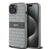 DKNY PU Leather Repeat Pattern Tonal Stripe tok iPhone 15 készülékhez bézs