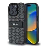 DKNY PU Leather Repeat Pattern Tonal Stripe tok iPhone 16 Pro készülékhez fekete