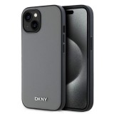 DKNY PU Leather Silver Metal Logo Magsafe tok iPhone 13 készülékhez szürke