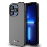 DKNY PU Leather Silver Metal Logo Magsafe tok iPhone 15 Pro készülékhez szürke