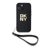 DKNY PU Leather Stack Logo csuklópántos tok iPhone 15 készülékhez fekete