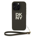 DKNY PU Leather Stack Logo csuklópántos tok iPhone 16 Pro Max készülékhez zöld