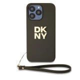 DKNY PU Leather Stack Logo csuklós tok iPhone 14 Pro készülékhez barna