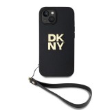DKNY PU Leather Stack Logo Wrist Strap tok iPhone 14 készülékhez fekete