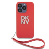 DKNY PU Leather Stack Logo Wrist Strap tok iPhone 14 Pro Max készülékhez piros