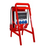 Doktorvolt EXT felvonulási szekrény állványon, installációval 4×32A – ipari áramelosztó kültéri és építési használatra