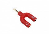 Donji 3,5 mm-es audio csatlakozó elosztó, 2 kimenet: mikrofonhoz és a fejhallgatóhoz, piros