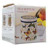 DR. CHEN Porcelán teásbögre 260ml SEPTUM 3 féle mintával, lapos tetővel és fém szűrővel