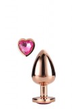 Dream Toys Gleaming Love - alumínium anál dildó szív alakú kővel (rózsaarany)