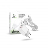 Dreamtech PD Charger Set USB-C+A 20W+QC3.0-s adapter USB-C/USB-C kábel fehér (126298) (DT126298) - Töltők