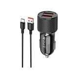 Dupla autós telefontöltő + Usb Type-C kábel Kakusiga KSC-673 Fekete