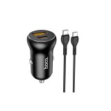 Dupla szivargyújtós töltő + Type-C/Type-C kábel Hoco NZ5 Smooth Road PD 30W + QC3.0 fFekete