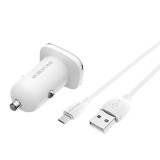 Dupla USB portos autós telefontöltő 2.4A + Micro USB kábel Borofone BZ12 Lasting fehér
