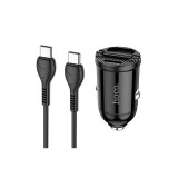 Dupla USB portos autós telefontöltő + Type-C/Type-C kábel Hoco NZ2 Link PD 30W + QC3.0 fekete