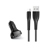Dupla USB portos autós töltő 2.1A + 1M USB Type-C kábel Usams Nt King Tu fekete