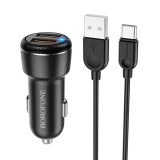 Dupla USB portos autós töltő QC3.0 18W + USB Type-C kábel Borofone BZ17 Core fekete